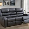Leather Recliner Sofa Couch, 3-Seater Home Theater Seating Reclining Sofa, Power Reclining Couch with Cup Holders & Drop Down Table for Living Room Furniture Sets, Black
