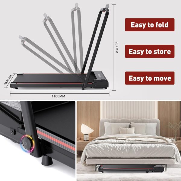 Folding Treadmill, 2 in 1 Folding Treadmill, Under Desk Folding Treadmill, Foldable Walking Pad with Handler, Running Treadmill