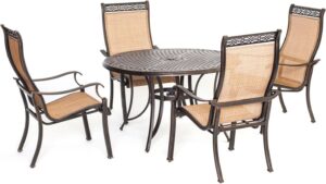 Hanover Manor 5-Piece Outdoor Dining Set with 4 PVC Sling Dining Chairs and Aluminum 48" Round Dining Table, Rust-Resistant Aluminum, All-Weather Patio Dining Set for 4