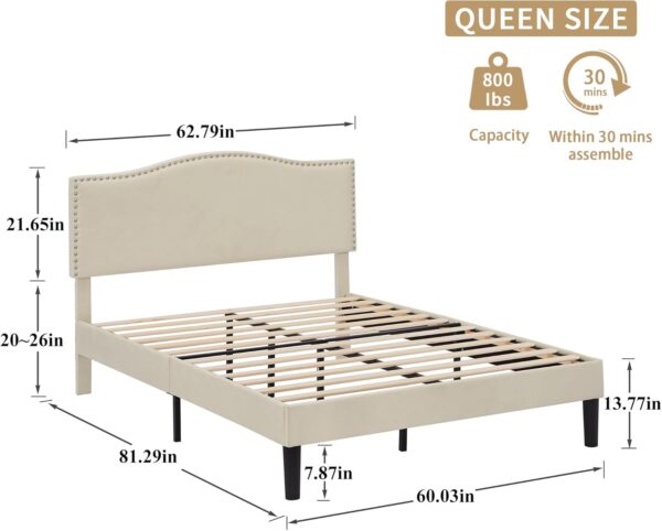 VECELO Queen Bed Frame Platform Bed Frame with Upholstered Headboard, Strong Frame and Heavy-Duty Slats Support, Non-Slip and Noise-Free, Easy Assembly,Beige