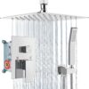 Aolemi Ceiling Mount Shower System Rain Shower Head with Handheld Spray High Pressure Shower Faucet Set Rough-in Valve Shower Trim Kit Included Bathroom Polish Chrome 12 Inch Ceiling Shower Head