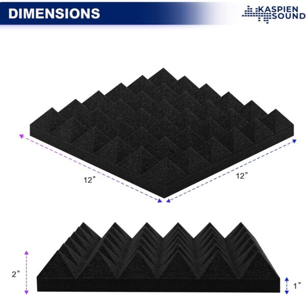 | 48 Pack | High Density Acoustic Foam Wall Panels | Pyramid Shape | Double Sided Adhesive Tape | Sound Absorbing Acoustic Panels | Sound Proof Foam Panels For Walls | 12x12x2inch