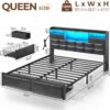 Rolanstar Bed Frame Queen Size with Drawers and Charging Station, Upholstered Platform Bed with Storage Headboard and LED Light, Heavy Duty Metal Frame Support, No Box Spring Needed, Noise Free, Black
