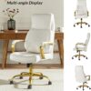 HULALA Home Executive Office Chair with Adjustable Lumbar Support, Leather Ergonomic Office Chair with Padded Armrests, Tilt and High Back, White and Gold