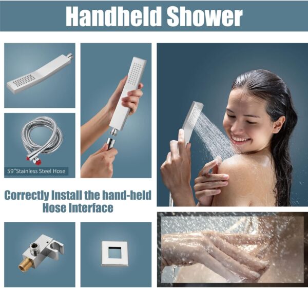 Aolemi Ceiling Mount Shower System Rain Shower Head with Handheld Spray High Pressure Shower Faucet Set Rough-in Valve Shower Trim Kit Included Bathroom Polish Chrome 12 Inch Ceiling Shower Head