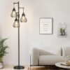 Dimmable Floor Lamp, 3 x 800LM LED Edison Bulbs Included, Farmhouse Industrial Floor Lamp Standing Tree Lamp with Elegant Cage Tall Lamps for Living Room Bedroom Office - Black