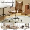 HULALA HOME Faux Leather Home Office Desk Chair, Adjustable Swivel Computer Chair with Sliver Legs and Arms, Comfy Upholstered Task Chair(Camel)