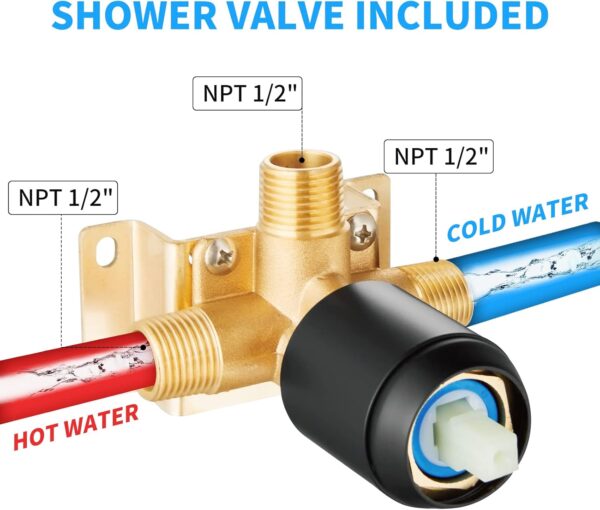 Black Shower Faucet With Handheld Shower Head & Valve Shower System combo With 6 Inch High Pressure Rainfall trim kit Set Complete