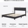 SHA CERLIN Black Queen Platform Upholstered Bed Frame with 3 Level Height-Adjustable headboard, Wood Slats Support, No Box Spring Needed, Easy Assembly, Easy Clean Up
