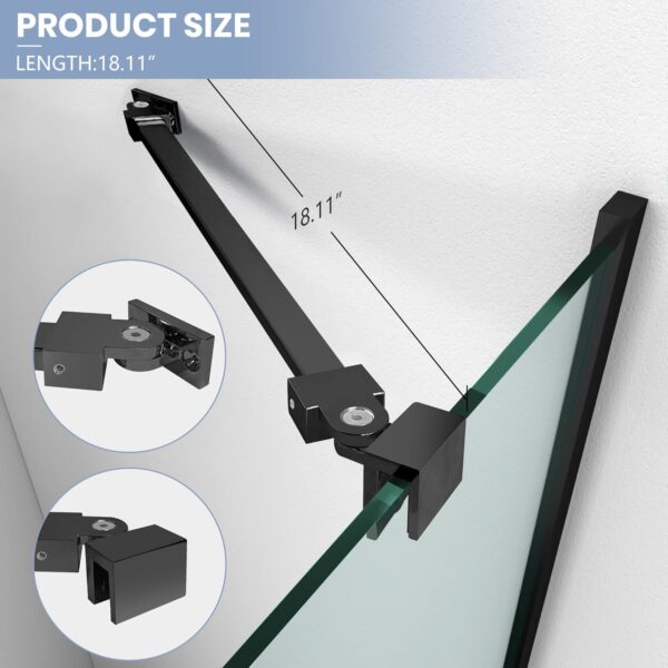 Shower Door Support Bar, 15.74 Inch (400mm) Long Stainleess Steel Rod to Fix Glass Door to Wall, for 1/4"(6mm), 5/16"(8mm), 3/8"(10mm) Frameless Glass Panel, Matte Black