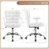 Yaheetech Mid Back Faux Leather Desk Office Chair Modern Upholstered Adjustable Tilting Vanity Chair with Detachable Padded Armrests for Home/Office,White