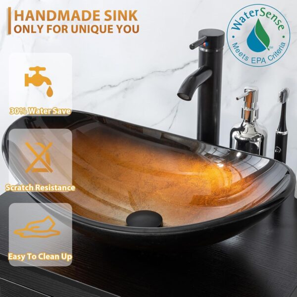 eclife 24" Modern Bathroom Vanity Sink Combo Black Stand Cabinet with Brown Boat Tempered Glass Vessel Sink & Water Save Faucet & Pop Up Drain (A29BR)