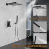 Hoimpro 12 Inch Shower Head System set Bathroom Rain Mixer Shower Head 2 In 1 Handheld Sprayer Wall Mounted, Square Rainfall Shower Faucet Fixture Combo Valve Kits Brass Showerhead, Matte Black