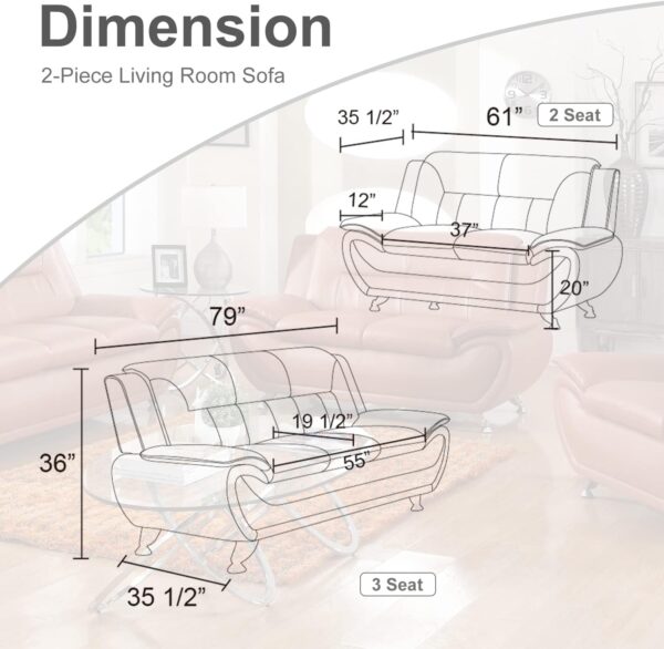 Contemporary Living Room Furniture Set, Vegan Leather Sofa Set for Living Room/House/Bedroom/Office/Apartment (Off-White, Sofa&Loveseat)