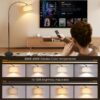 Arc Floor Lamp with Remote, Modern Standing Lamp for Living Room with Stepless Dimmable Bulb, Drum Shade, Foot Switch, Tall Floor Lamp for Farmhouse Bedroom Night Stand (Black)
