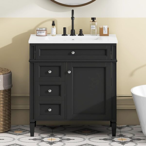 30" Bathroom Vanity with Single Sink Combo, Modern Undermount Bathroom Sink Cabinet with 2 Drawers and a Tip-Out Drawer, Freestanding Bathroom Vanities, Soft Closing, Solid Wood Frame