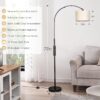 Arc Floor Lamp with Remote, Modern Standing Lamp for Living Room with Stepless Dimmable Bulb, Drum Shade, Foot Switch, Tall Floor Lamp for Farmhouse Bedroom Night Stand (Black)