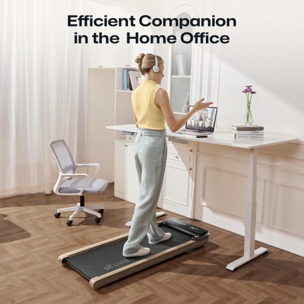 UREVO Smart Walking Pad with MIIT Modes, Walking Pad Treadmill UnderDesk, Wooden Treadmills for Home Plug and Play Jogging Machine with HiveTech Cushioning, APP Remoter and LED Display
