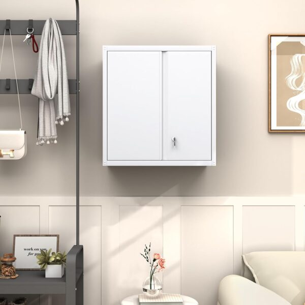 GREATMEET Metal Wall Cabinet, Metal Wall Cabinets for Garage, Wall Mount Cabinet with Lock, Upper Cabinets Wall Mounted, Hanging Utility Cabinet with Adjustable Shelf