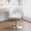Furniliving Vanity Chair with Arm, PU Leather Chair for Vanity, Swivel Accent Chair, Adjustable Height Makeup Chair with Chrome Base, Living Room Chair for Bedroom, Makeup Room, Study Room, IvoryWhite