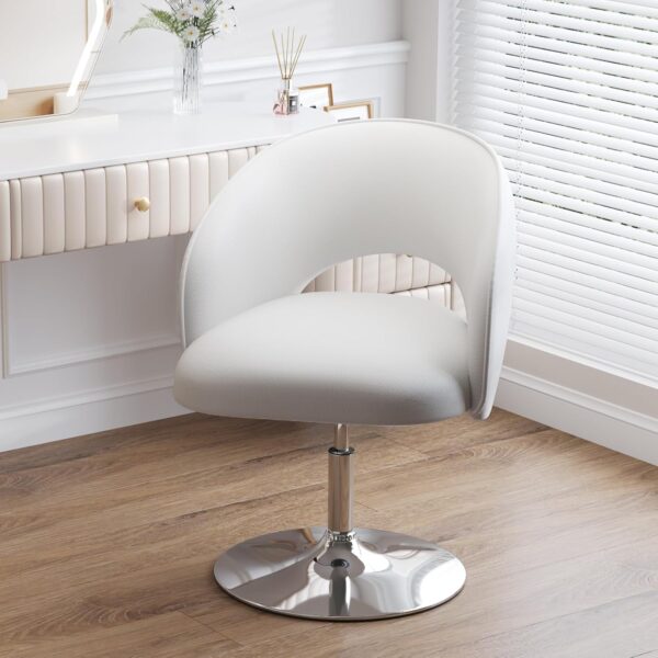 Furniliving Vanity Chair with Arm, PU Leather Chair for Vanity, Swivel Accent Chair, Adjustable Height Makeup Chair with Chrome Base, Living Room Chair for Bedroom, Makeup Room, Study Room, IvoryWhite