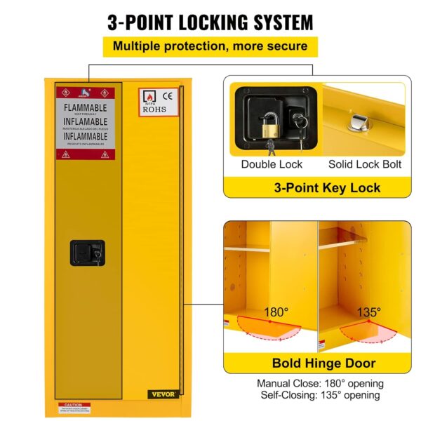 Vevor Flammable Cabinet 18" x 18" x 35", Galvanized Steel Safety Cabinet, Adjustable Shelf Flammable Storage Cabinet, for Commercial Industrial and Home Use, Yellow: Industrial & Scientific