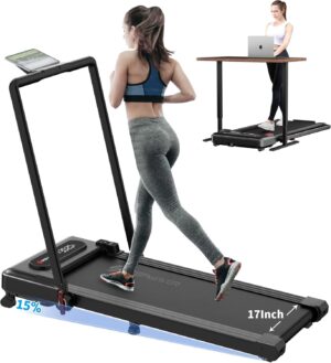 9% Incline Walking Pad Treadmill and Handle Bar, Widened Running Belt, 4MPH/7.6MPH, 2.5HP Treadmill with 380lbs Capacity with Remote, Bluetooth and App Control with Fitshow