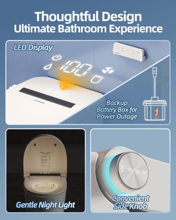 Smart Bidet Toilet, One Piece Elongated Toilet with Built-in Bidet Seat, Auto Flush, Foot Sensor, Pump-Assisted Flush, Heated Seat, Warm Water & Dryer, LED Display, Night Light, Remote Control