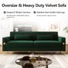 85.63'' Mid-Century Modern Green Velvet Sofa Couch with Metal Gold Legs, 3 Seater Tufted Loveseat Couches with 2 Lumbar Pillows for Living Room and Apartment