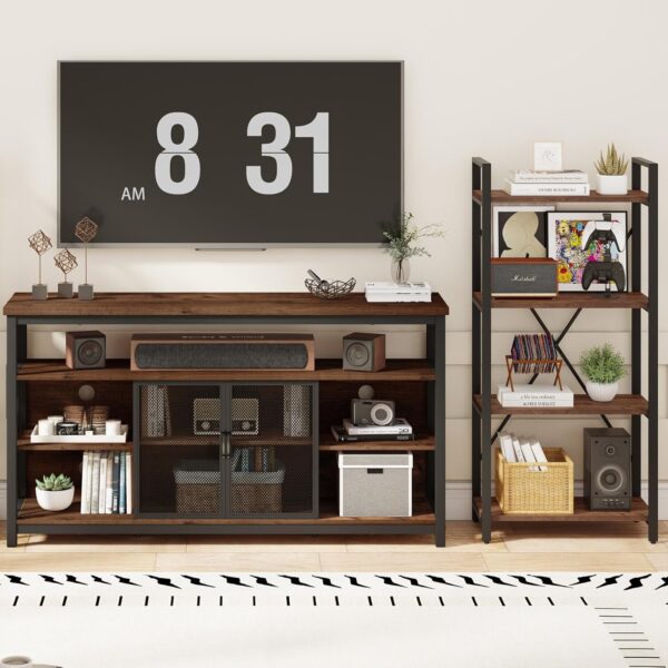 71hx3oo2aML._AC_SL1500_.jpg BON AUGURE Tall TV Stand for TVs up to 65 Inch, Industrial Wood Entertainment Center with Storage Cabinet, Farmhouse TV Media Console for Living Room and Bedroom (32 Inch High, Rustic Oak)