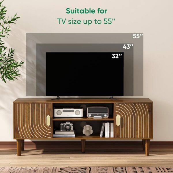 43" TV Stand for TVs up to 55 Inch, Entertainment Center with Storage and Adjustable Shelves, Modern Media Console for Living Room, Walnut