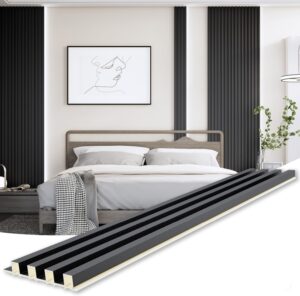 WPC Slat Wall Paneling, Modern Accent 3D Wall Panels, 8-Piece 94.5" x 6.6" TV Wall Panel, Bedroom, Living Room, Matte Black