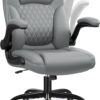 Leather Office Chair, PU Home Computer Desk Chairs with Ergonomic Back Support, 360°Swivel Free，Small Gmaing Chair with Wheels and Adjustable Armrests, for Short People Use, Gray