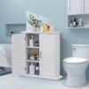 VECELO Bathroom Floor Cabinet, Freestanding Storage with Double Doors and 2-Tier Adjustable Shelves, 21.1" L x 8.78" W x 24.02" H, White