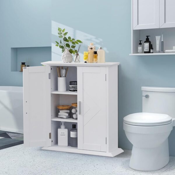 VECELO Bathroom Floor Cabinet, Freestanding Storage with Double Doors and 2-Tier Adjustable Shelves, 21.1" L x 8.78" W x 24.02" H, White