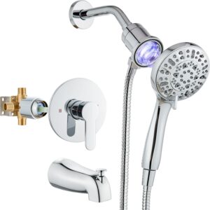 Magnetic Shower Faucet Set with 5-Settings Handheld Spray Magnetic Docking Shower Head System with Rough-in Valve and Shower Trim Kit with Tub Spout Polish Chrome