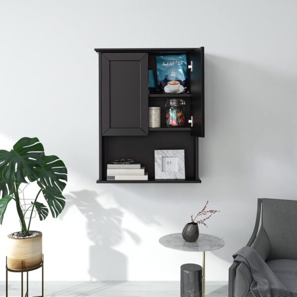 Black Bathroom Cabinet 23x29 inch Wooden Medicine Cabinet with 2 Doors and Adjustable Shelf, Wall Mounted Over Toilet Storage