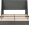 Allewie Platform Bed Frame Queen Size with Upholstered Headboard – Modern Deluxe Wingback Design, Wood Slat Support, Light Grey