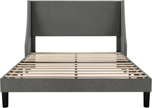 Allewie Platform Bed Frame Queen Size with Upholstered Headboard – Modern Deluxe Wingback Design, Wood Slat Support, Light Grey