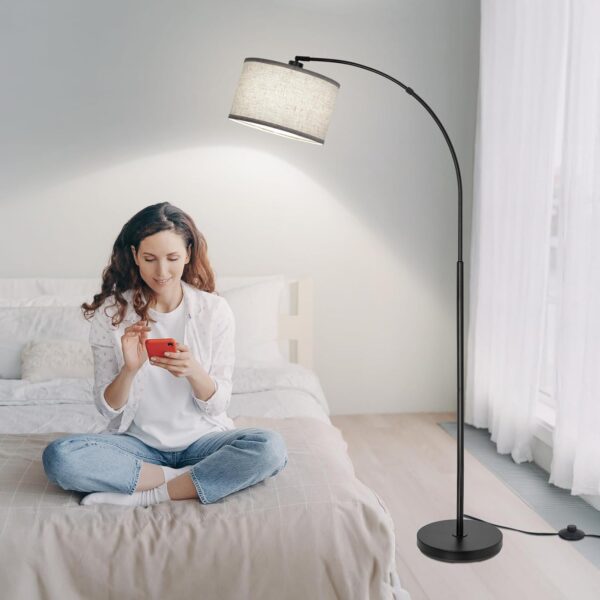 Black Arc Floor Lamps for Living Room,Modern Standing Lamp with Adjustable Drum Lampshade Tall Pole Lamp with Foot Switch Over Couch Arched Floor Light for Reading Bedroom 8W LED Bulb Included