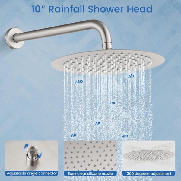 Airuida Round Shower System Set with Tub Spout,Wall Mount 3 Function Rain Shower Faucet Set,2 Functions Handheld Shower Tub Spout Tub Shower Combo Set Fixtures 10 Inches Shower Head Brushed Nickel