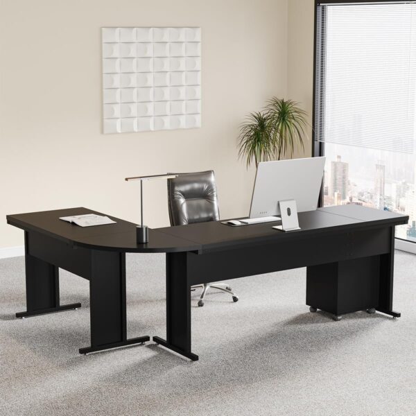 Tribesigns 83" L-Shaped Executive Desk, Large Office Desk with 3-Drawer Mobile File Cabinet, Industrial Computer Desk with Storage Drawers, Business Furniture Table Workstation for Home Office (Black)