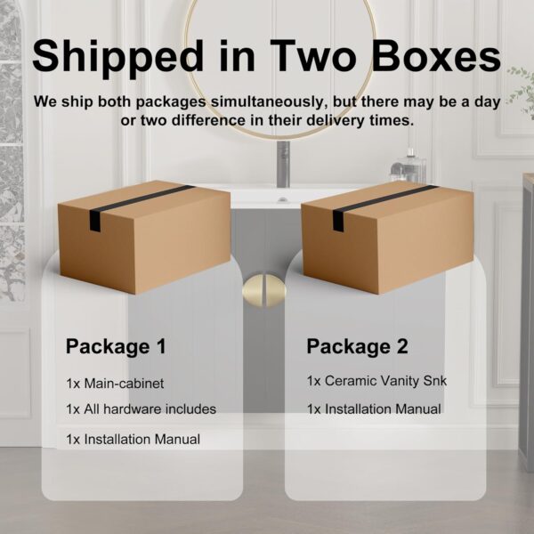 24" Bathroom Vanity with Sink Black, Modern Floating Vanity Bathroom Sinks with Cabinets with Double Soft Close Cabinet Door, White Ceramic Sink & Gold Handles, Large Storage for Small Space