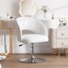 Furniliving Vanity Chair with Arm, PU Leather Chair for Vanity, Swivel Accent Chair, Adjustable Height Makeup Chair with Chrome Base, Living Room Chair for Bedroom, Makeup Room, Study Room, IvoryWhite