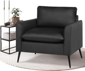 TYBOATLE Accent Chair, Black Leather Accent Chair, Comfy Living Room Chair, Cozy Reading Sitting Chair, Mid Century Modern Accent Chairs, Arm Reception Chairs, Lobby Chair,Office Furniture