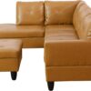 L Shaped Couch Modern Couches for Living Room Faux Leather 3 Pieces Modular Sectional Sofa with Storage Ottoman and Back Cushions for Reception Room and Apartment, Ginger