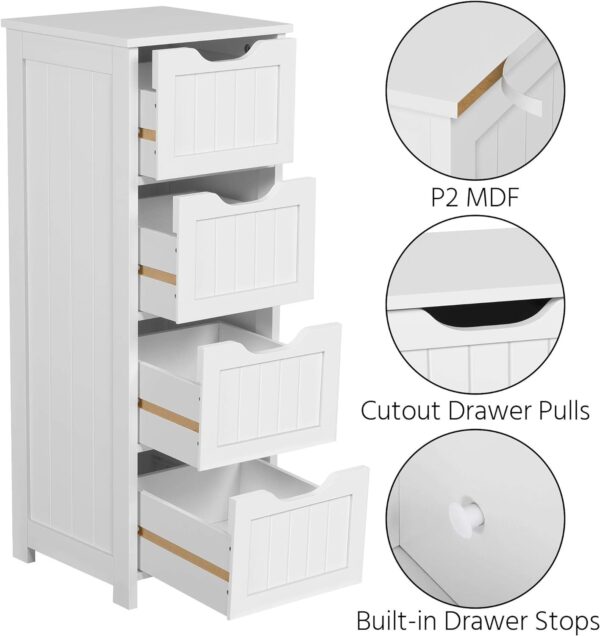 Yaheetech Bathroom Floor Cabinet, Wooden Side Storage Organizer, 4 Drawers Free-Standing Cabinet for Bathroom/Hallway/Living Room, White