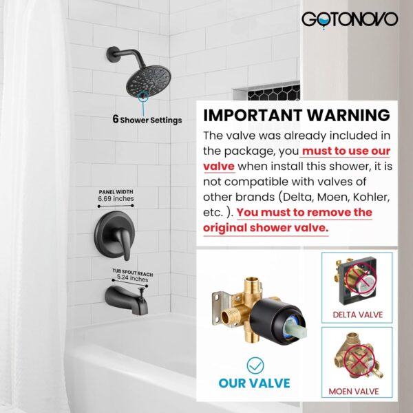 gotonovo Tub Shower Faucet Set Shower Head and Handle Set 6 Modes 6 inch Shower Head Kit with Tub Spout High Pressure Shower System Combo Shower Trim Kit with Valve Round Shower Head Oil Rubbed Bronze