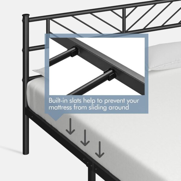 Yaheetech Queen Size Platform Bed Frame with Arrow Design Headboard, 13 Inches Metal Mattress Foundation for Storage, No Box Spring Needed, Easy Assembly, Modern, Black
