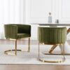 Dining Chairs Set of 2 Modern Velvet Kitchen & Dining Room Chairs with Arms Contemporary Upholstered Barrel Accent Side Chair 20" Wide Seat for Bedroom/Living Room, Green